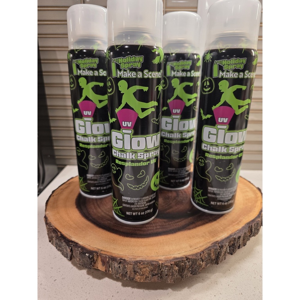 Lot of 4 Holiday Spray Halloween UV Glow Window Decor Chalk Spray Can 6 oz each